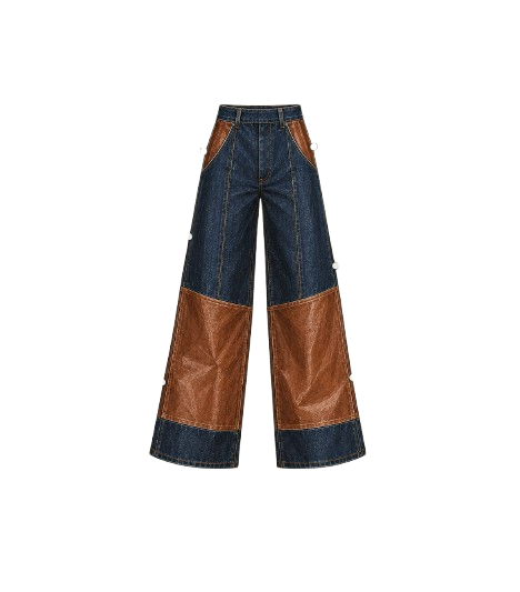 Pantalón de denim con aplicaciones de cuero